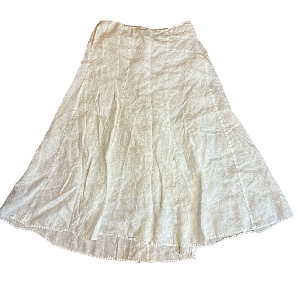 EILEEN FISHER White Irish Linen Midi Lined Skirt Beach Vacation‎ A Line Large